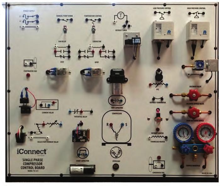 UNITS TU-521 CONTROL BOARD, SINGLE PHASE COMPRESSOR TRAINER Consists of an actual single phase compressor with components necessary to demonstrate all common types of controls in refrigeration and