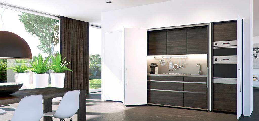 The system is designed for cabinet fronts up to 2800 mm wide and doors weighing up to 25 kg each.
