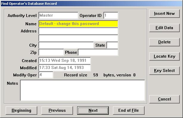 Click Find to locate that transmitter s record. Figure 11: Locate Key Dialog Print When this button is pressed, the printer produces a hard copy (paper printout) of the record currently displayed.