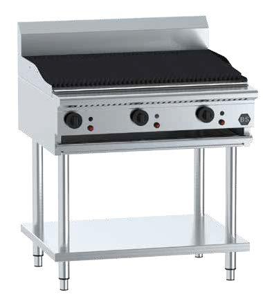 B+S European Range Char Grills The B+S Black series Char Grill is mounted on an open stand with an under shelf ideal for storing cooking utensils.