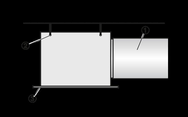 1 Duct 2 Suspension hole 3 Diffuser face Horizontal duct connection Four suspension holes