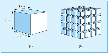 Figure 4.4 The relationship between the surface area of a given mass of material and the size of its particles. In the single large cube (a) each face has 64 cm2 of surface area.