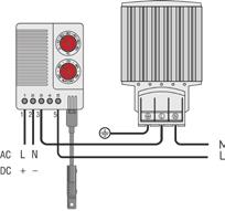 The integrated LED in each adjustment knob i lit when indicating the active function. The external sensor can be positioned freely anywhere in the enclosure for precise measurements.