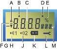 LCD Information Figure 3: LCD Information. Ref. Function See page A. Indicator for alarm threshold rising. 13 B. Indicator that Channel 1 is selected. See Figure 2, ref. D. 14 C.