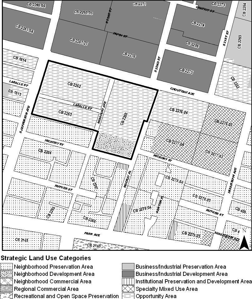 2.0 Comments The Strategic Land Use Plan designates the Amendment #1 Area as an Opportunity Area (OA) except for one vacant parcel on Hickory on the bluff above the Praxair site which is a