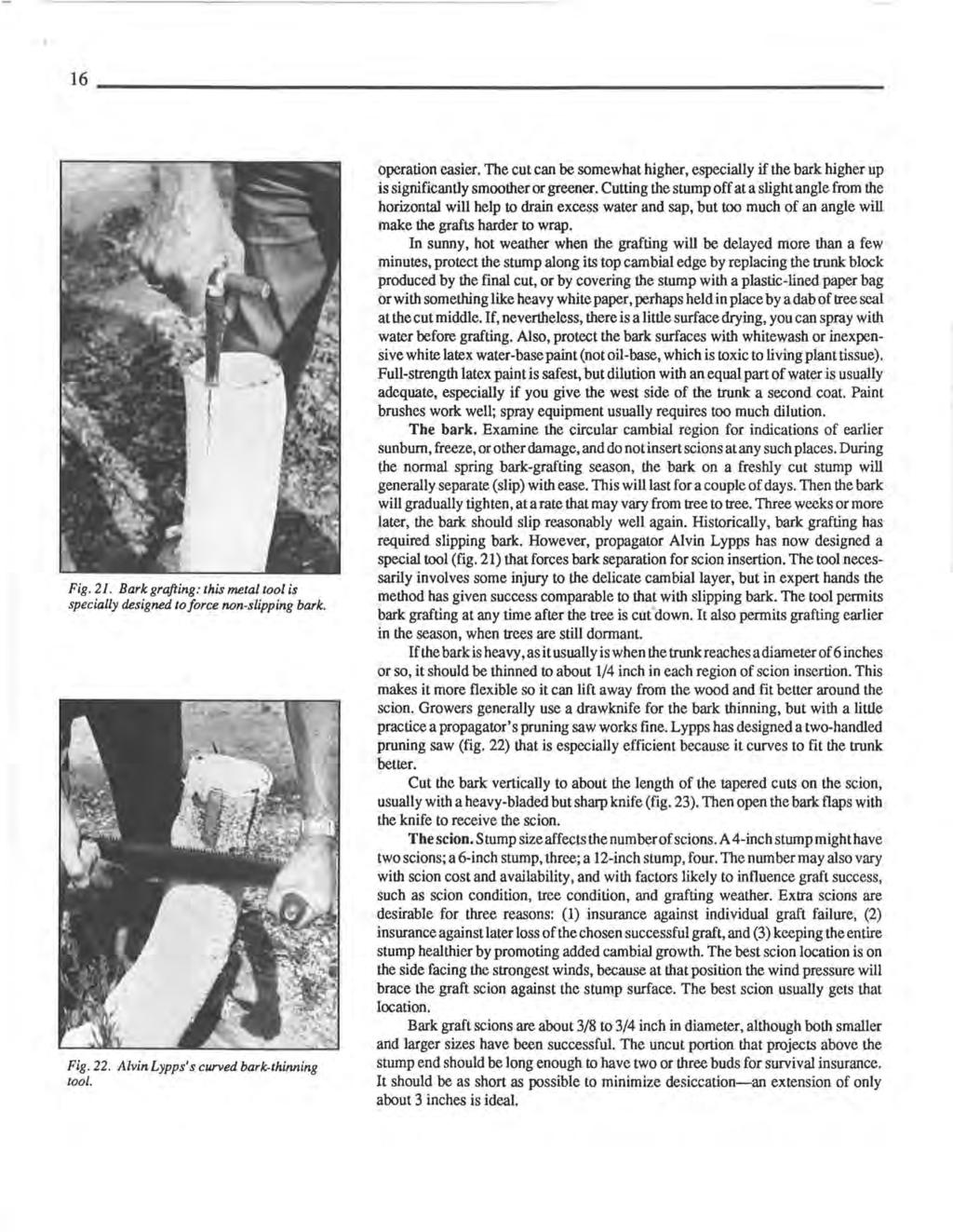 16 Fig. 21. Bark grafting: this metal tool is specially designed to force non-slipping bark. Fig. 22. Alvin Lypps's curved bark-thinning tool. operation easier.