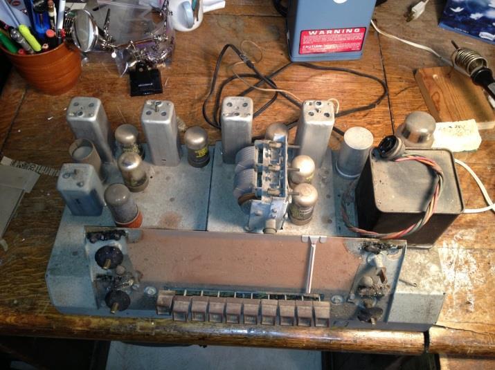 Began general cleaning of chassis with a series of photos, removal and cleaning of the vacuum tubes and clean up of