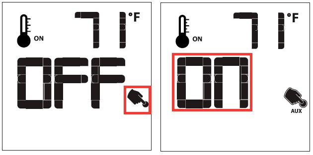 The LCD display on the remote control will change to show that the room thermostat is "On" and the set temperature is now displayed, see figure 10.