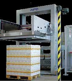 ape PAL 2010 Fixed-carriage palletizers Automatic palletizer with empty pallet magazine, full pallet ejection roller table, automatic pallet wrapping machine.