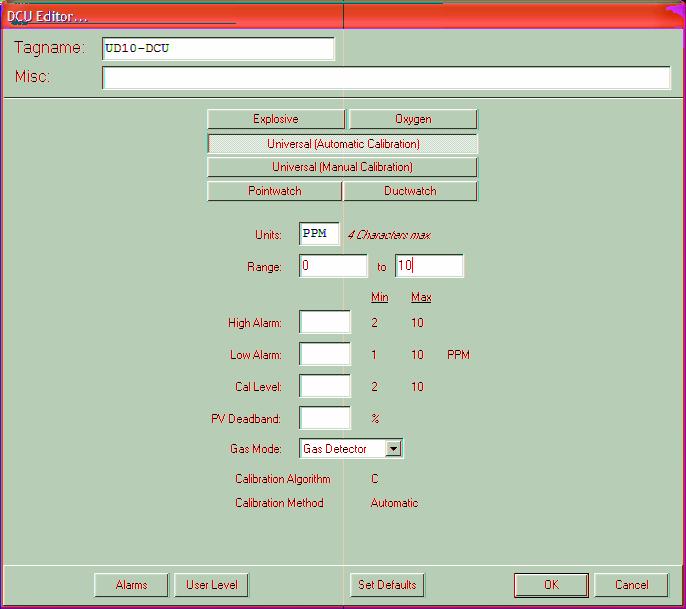 Enter the appropriate data on the DCU Editor Screen. See Figure 5. The units and range entered at S3 will be seen in S3 and the Controller, but are not sent to the UD10-DCU.