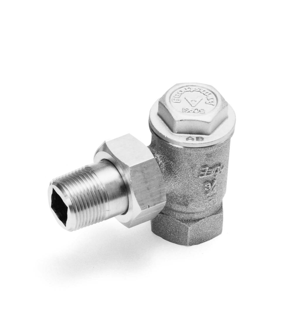 TS-2 Thermostatic Air Vent F Pressures to 3,5 bar Capacities to 44 m³/h A D B C TS-2 Air Vent Angle Type A B C TS-2 Air Vent Straight Type D Armstrong TS thermostatic air vent is offered in both