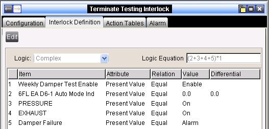 Figure 17: Terminate Testing Interlock Definition The Terminate Testing Interlock Action Table is shown in Figure 18.