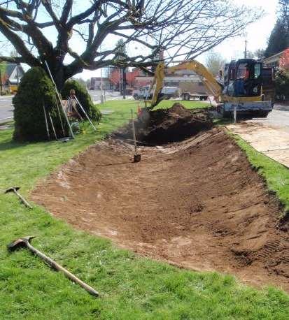 Step 4: Construction Excavation Depth = 13 10 ponding + 3 mulch Bottom typically bowl