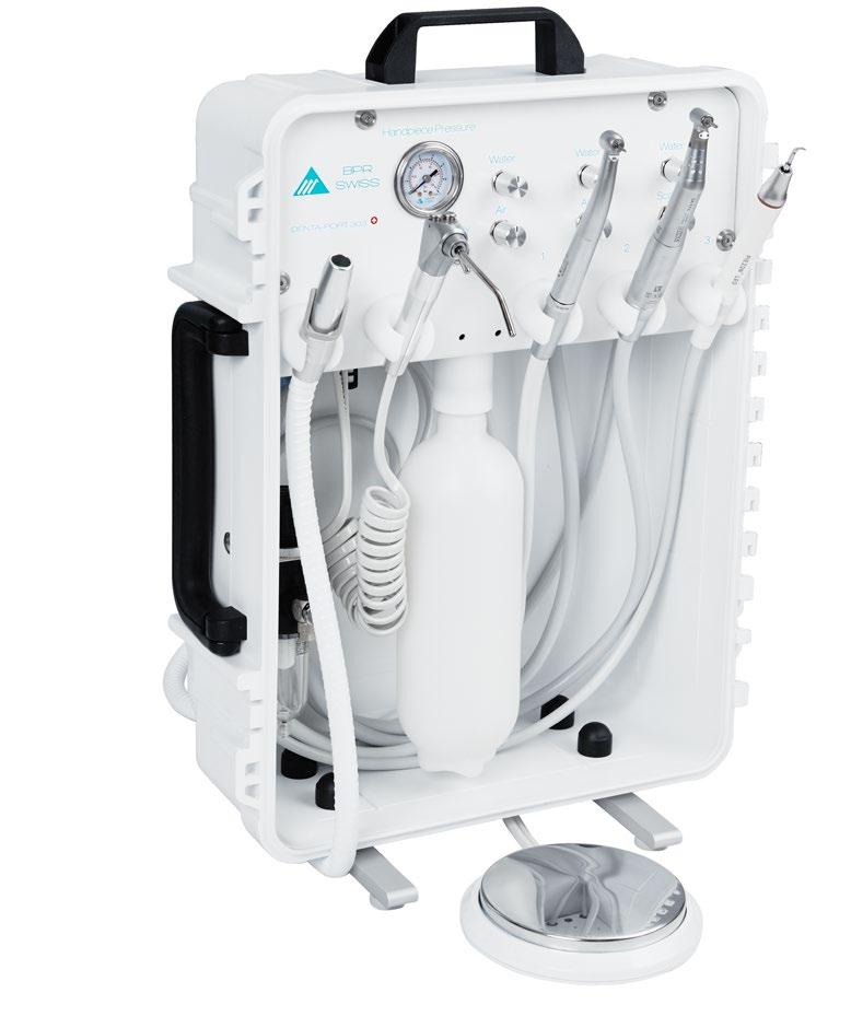 DENTA-PORT 303 1 Three-way syringe (air/water/spray) with sterilisable tips 3 instrument hoses Integrated spray water system for syringe and instruments (check valve prevents the back flow of wate