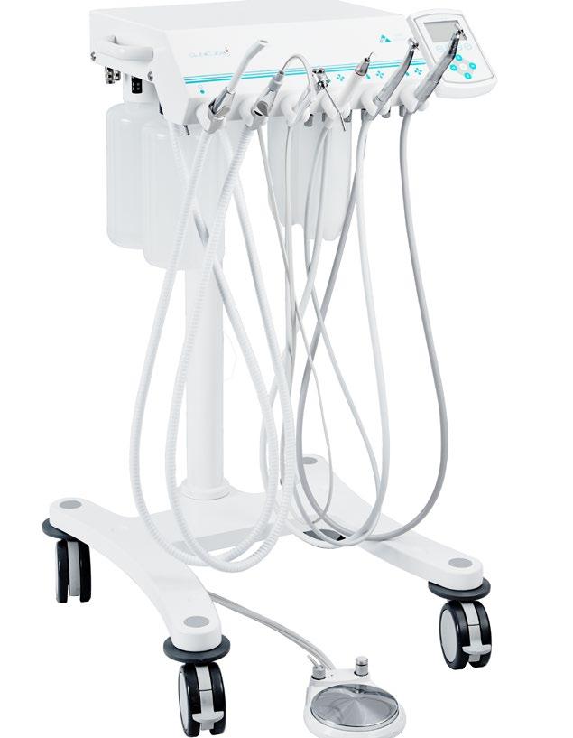 DENTA-CART CLINIC High quality stainless steel housing 1 Three-way syringe (air/water/spray) with sterilisable tips Integrated spray water system for syringe and instruments (check valve prevents the