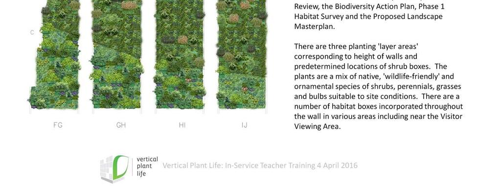 which relate to the surrounding area. Harvested rainwater is used to maintain the living wall.
