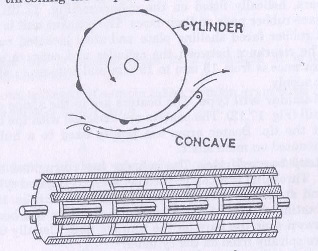 Based on type of feeding Throw-in Entire crop is thrown into the cylinder Major portion is threshed by initial impact or spikes of the cylinder Hold-on Holds the panicle end against the wire loop of