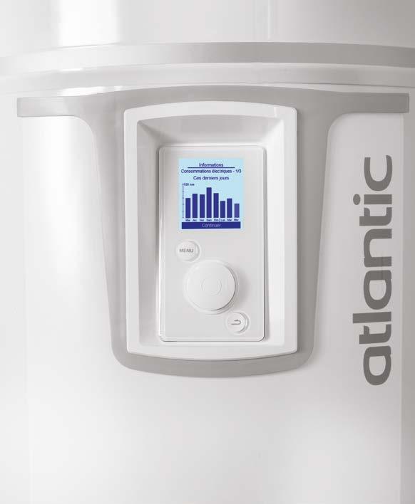 MENU button with access to general information and working temperature range settings, choice of boiler or solar