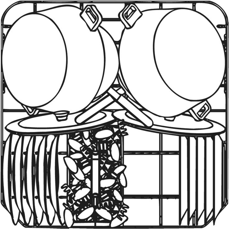 Loading examples: CUTLERY BASKET The basket has removable top grids into which items of cutlery can be inserted to keep them properly spaced and allow water to pass between