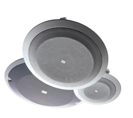 The 8124 4-inch (100 mm) full-range loudspeaker) and the two 8-inch (200 mm) full-range loudspeakers feature high sensitivity drivers that deliver maximum sound levels using minimal amplifier power.
