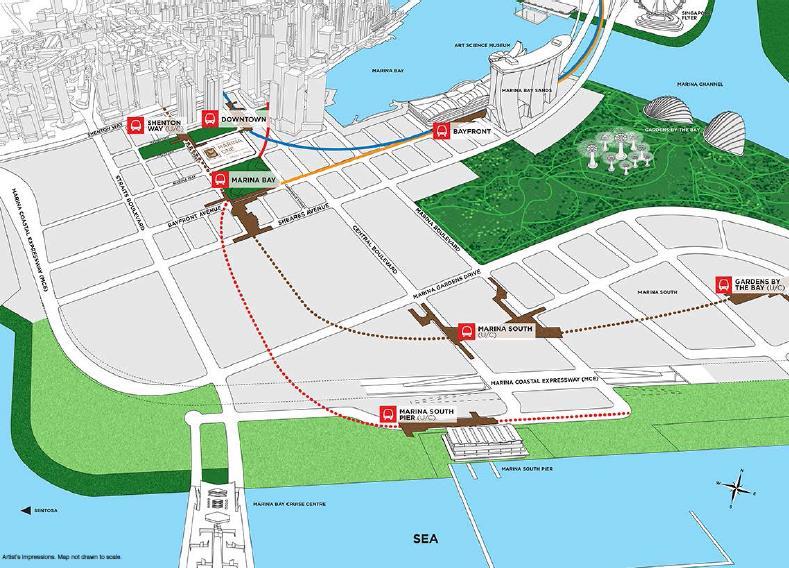 Where the Action Intersects Marina One will be served by 3 MRT stations Marina Bay, Downtown, Shenton Way (u/c) Connected to 4 out