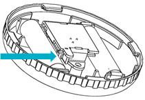 Set sensor housing assembly Figure 17: Installing Sensor on Ceiling on mounting plate (Figure 17). 4. Rotate sensor housing assembly clockwise until it locks in place.