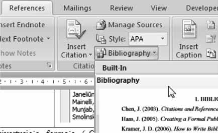 Nuveskite žymeklį į naują dokumento puslapį, o tada meniu juostoje spustelėkite References à Bibliography à Bibliography Dokumente atsiranda žodis Bibliography ir po jo literatūros sąrašas abėcėlės