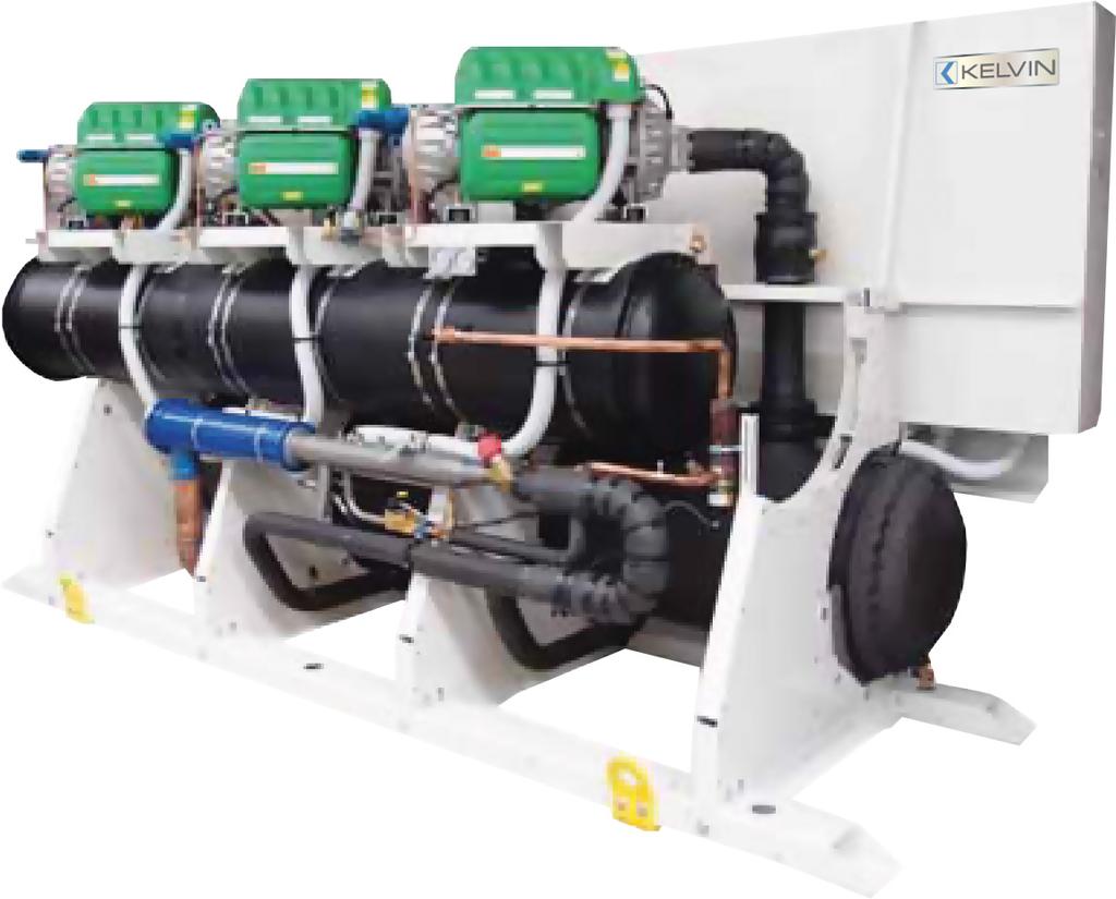 KELVIN CLIM W250 : Water cooled liquid chillers in A class energy efficiency for indoor installation, equipped with oil-free centrifugal compressors with magnetic levitation bearings, flooded