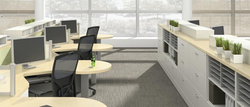 Components can be freestanding for single workstation configurations, or joined together to form multiple work groups.