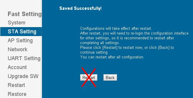 Do not click Restart 7, Click AP