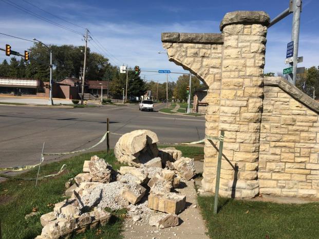 Historic Pillar Repair at Chaffee Road South of Army Post Road Construction work has been completed on the repair of the east gate pillar at the northeast entrance to the original Fort Des