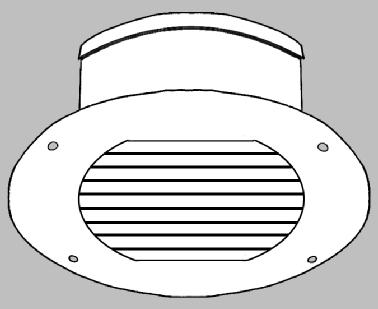 98 EAVE VENT Bathroom Fan Galvanized Steel 5-1/2 inch overall diameter mounting flange with five predrilled mounting holes.