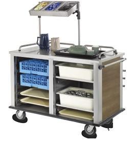 The Support Cart features on-board electrical connection, drop-shelf, convenient bins and shelving for supplies Stainless steel panels come standard.
