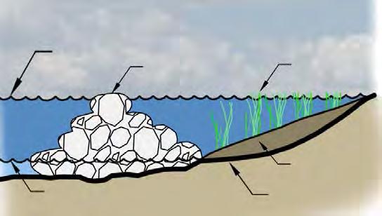 Water Fill Material (If Necessary) Erosion Escarpment Sill with Planted Marsh Low elevation stone structure near shore traps sediment and promotes plant