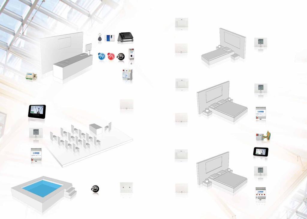 Our Hotel Solution Eelectron has conceived the hotel as an integrated system where access control and room management is connected with common areas and temperature control and with interworking
