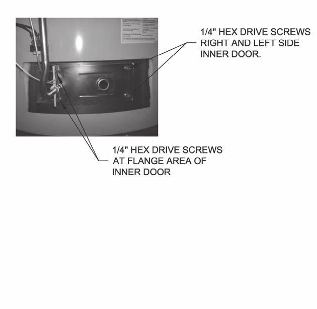 Inner Door Removal Procedure Step 1. Position gas control power switch to the OFF position. Step 2. Remove outer jacket burner access door. Step 3. Remove wire tie from feedline. Step 4.