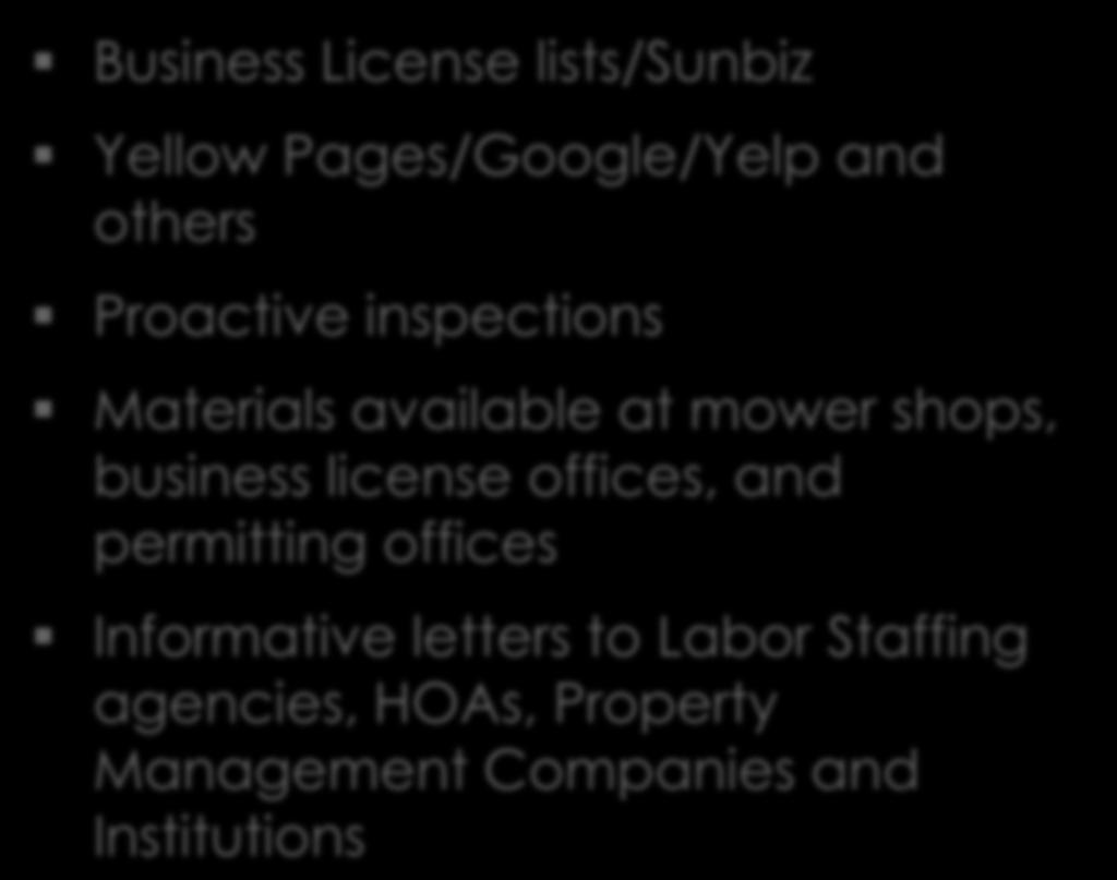 Informing Companies of Requirements Business License lists/sunbiz Yellow