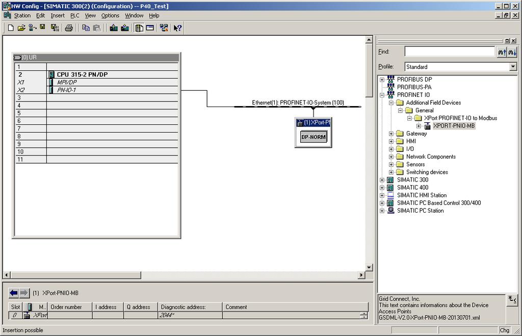 10. Drag the XPORT-PNIO-MB device onto the Ethernet PROFINET-IO System that is