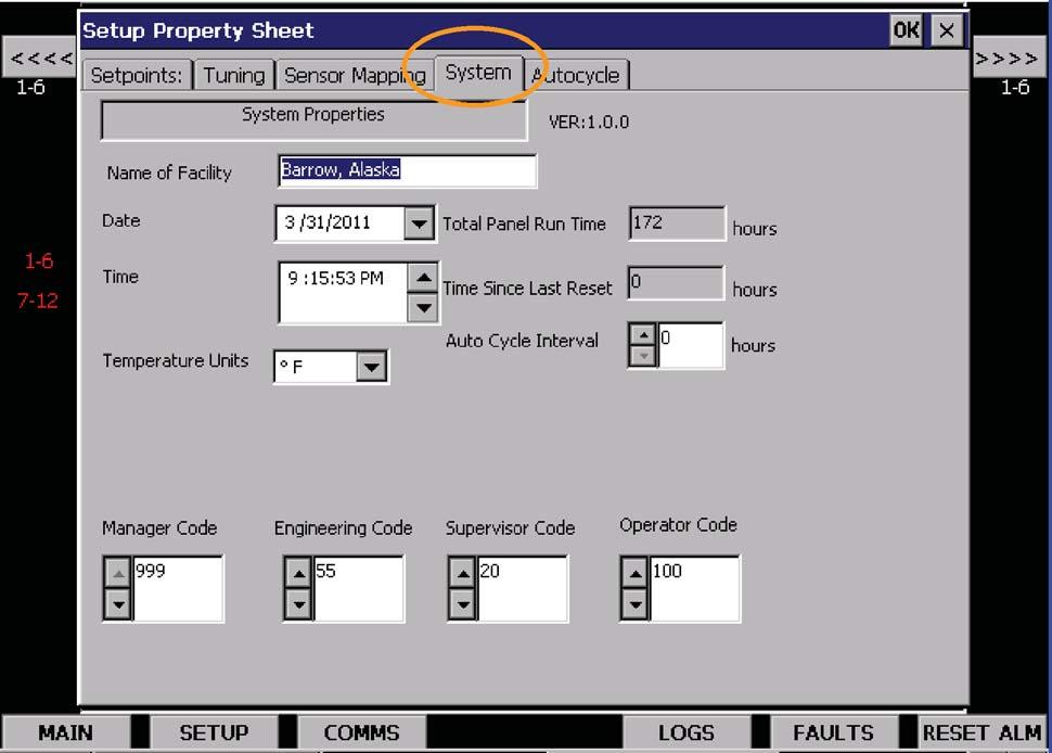 System Properties Several informative items and general settings are available within the System Tab. The System Tab is only available to the two highest owner security levels: Manager & Engineer.