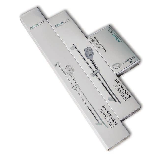 SHOWERING Embassy Slide Rail Kit Consists of: - Slide Rail - 3 Function Hand Shower - Double Interlock Hose 1500 mm AQE-EMB-K515-CP 86.