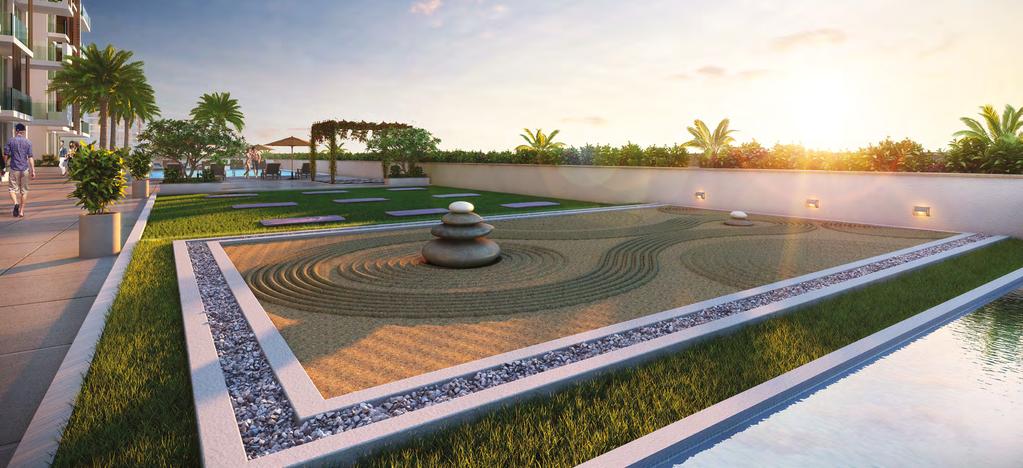 Azizi Riviera Zen garden is carefully designed to create the impression of waves on