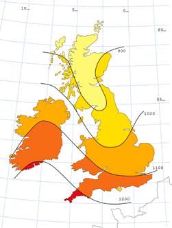 Chart showing solar irradiation in UK