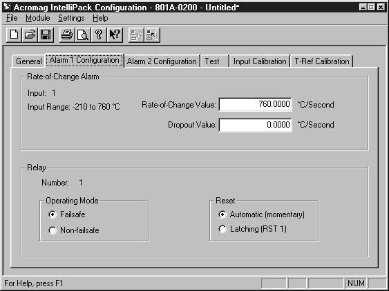 Rate-of-Change Alarms A property sheet to configure a rate-of-change alarm.