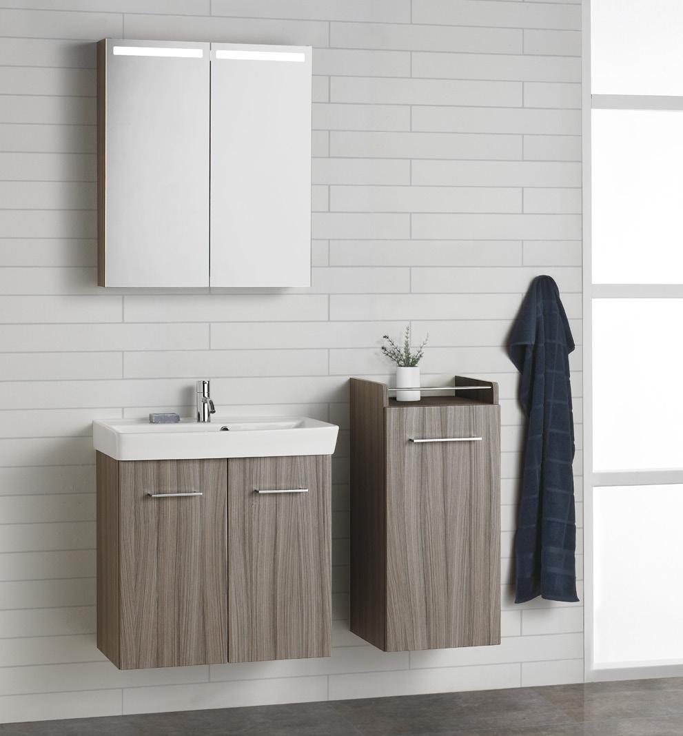 A practical shelf in the vanity unit provides useful space for your bits and