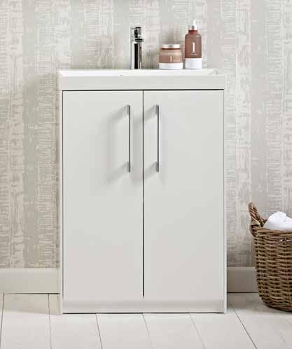 Soft close The wall mounted unit has a deep drawer with soft close runners for quiet closure, whilst the doors to the freestanding