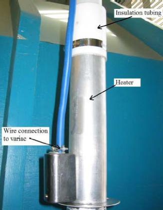 Figure 7. Heater: The heater was used to increase the temperature of the inflow of air. Two Omega thermocouples (SAI-K) were used to measure the inlet and outlet temperatures of the heat exchanger.