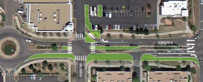 The intersection of Virginia Avenue with Yarrow Street is congested due to heavy turning volumes into Lakewood City Commons from the westbound right-turn lane, combined with left-turn movements into