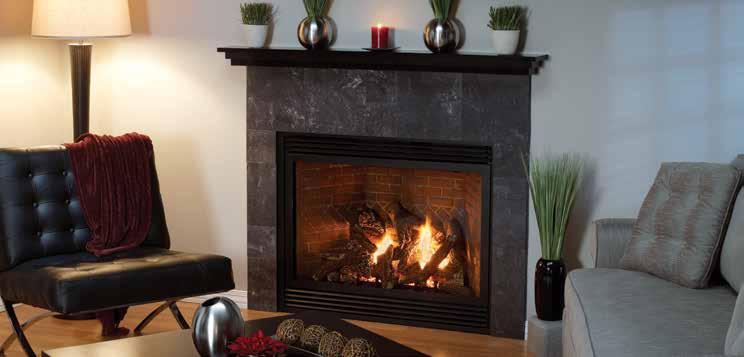 Luxury Series Luxury Direct-Vent Fireplace with Custom Mantelshelf and Slate Tile Surround Madison Luxury Models 35,000 Btu Nat, 36-inch, 13-piece Log Set, 4 x 6 5/8 Venting (Top-Vent Only) 30,000