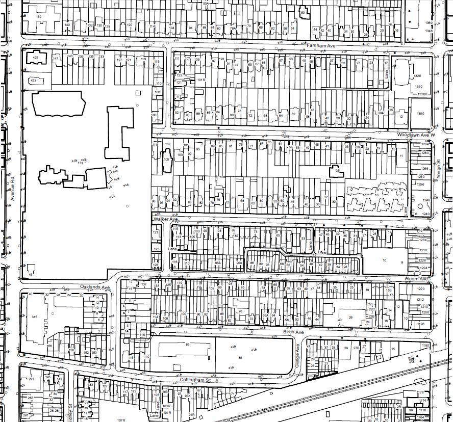 LOCATION MAP ATTACHMENT NO. 1 131 FARNHAM AVENUE & 45 OAKLANDS AVENUE The arrows mark the location of the property.