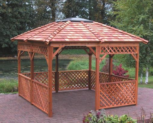 The Harrison 10' x 14' *The Sardis 10'x10' The Sardis 10' x 10' A superb gazebo to enhance any outdoor area. The kiln-dried Western red cedar used in our spa enclosures adds warmth to any garden.